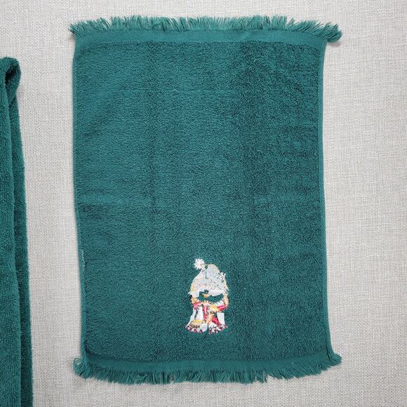Vintage Cotton Terry Cloth Holiday Towel 2pcs Set Green Winter Snowman Holiday - Picture 5 of 13